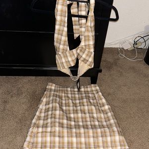 Two-Piece Plaid Skirt Set